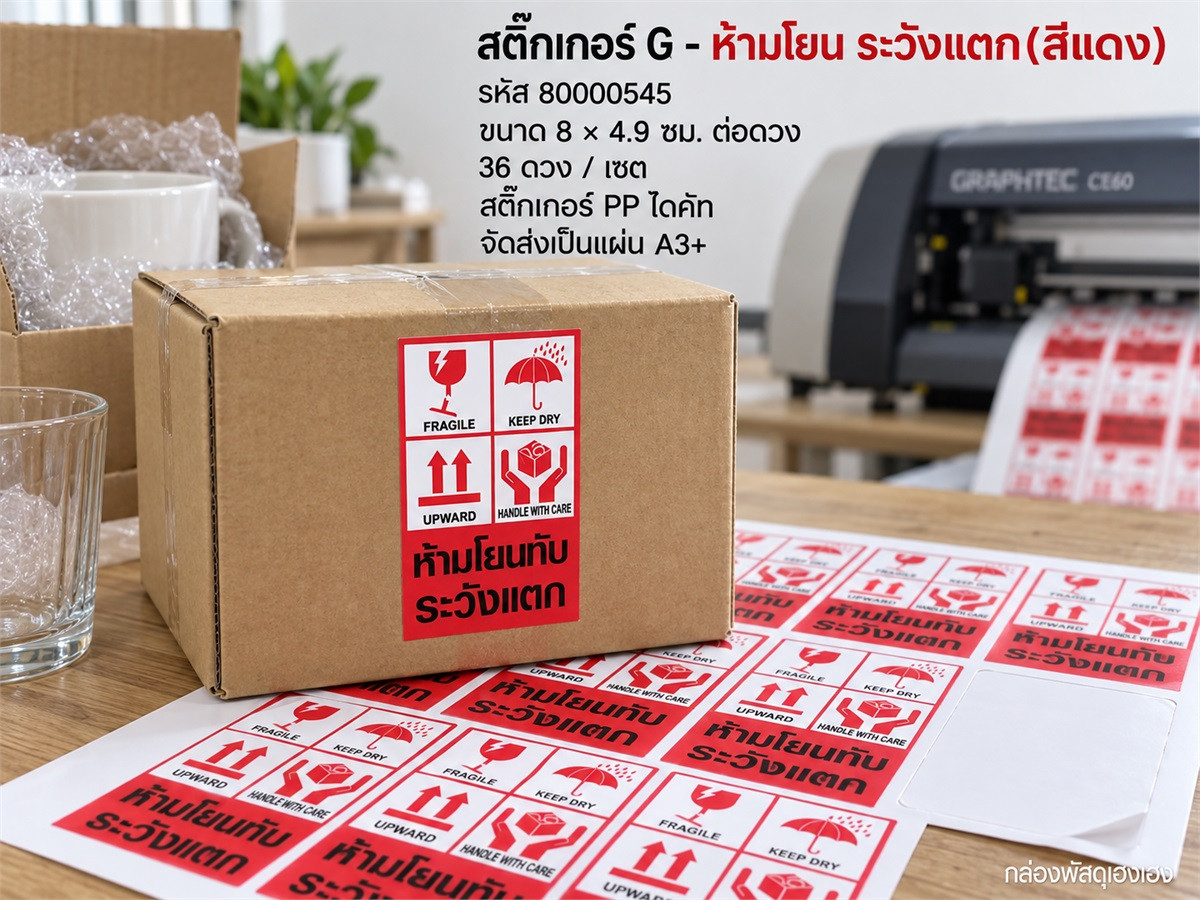 สติ๊กเกอร์ G - ห้ามโยน ระวังแตก(สีแดง) 36 ดวง