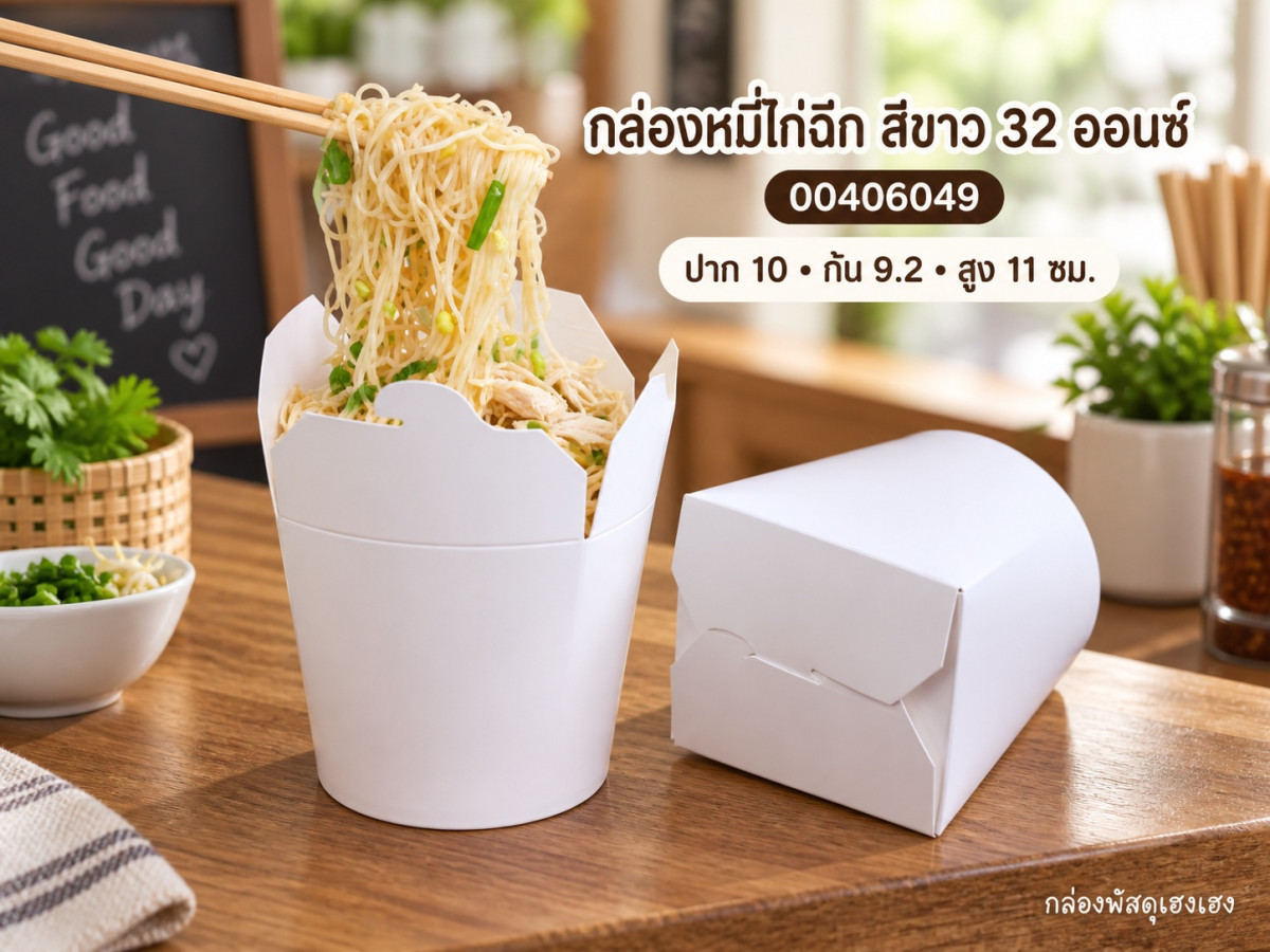 กล่องหมี่ไก่ฉีก สีขาว 32 ออนซ์ 10.0x10.0x11.0 ซม.