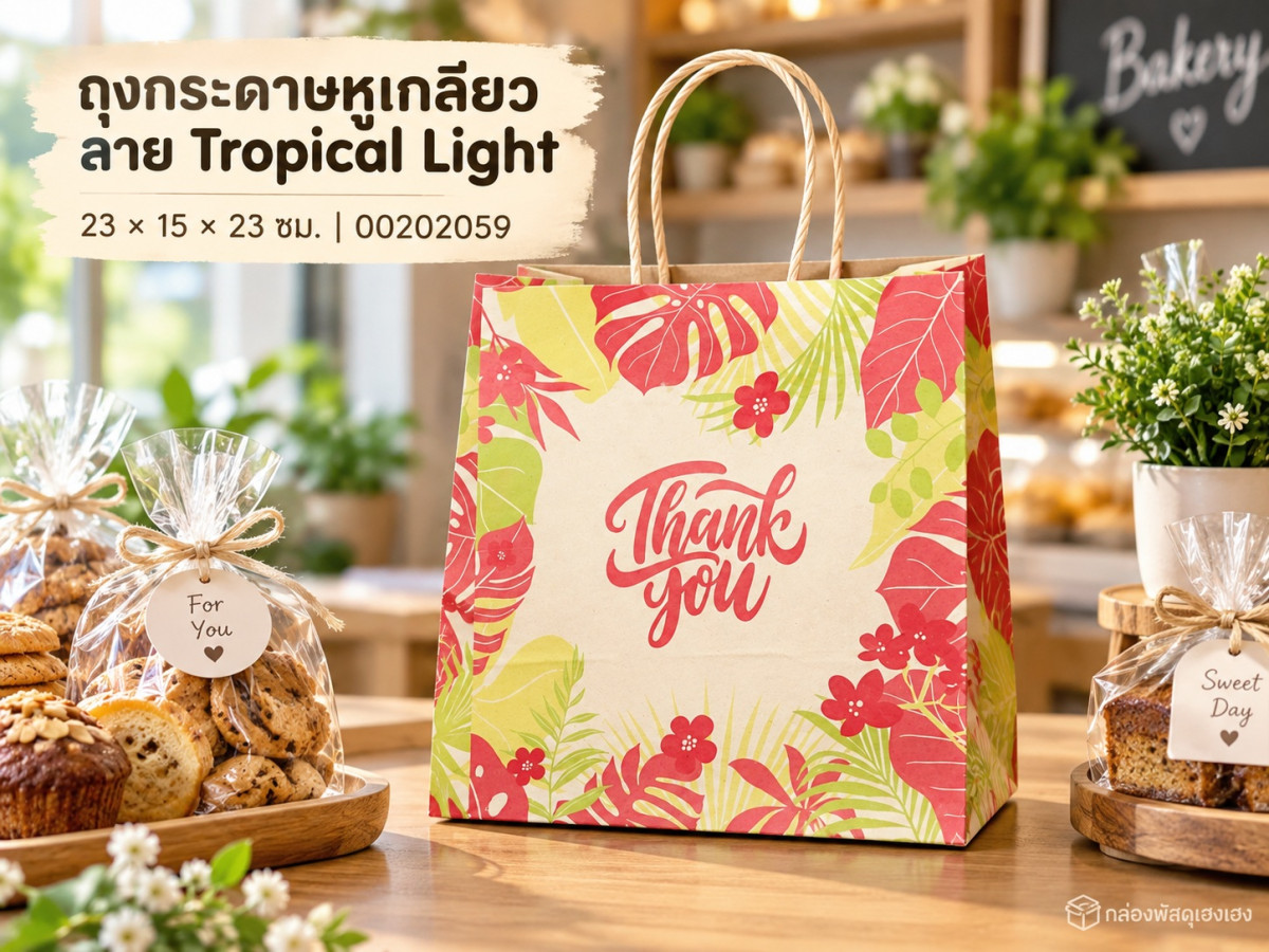 ถุงกระดาษหูเกลียว ลาย Tropical Light 23x15x23 ซม.