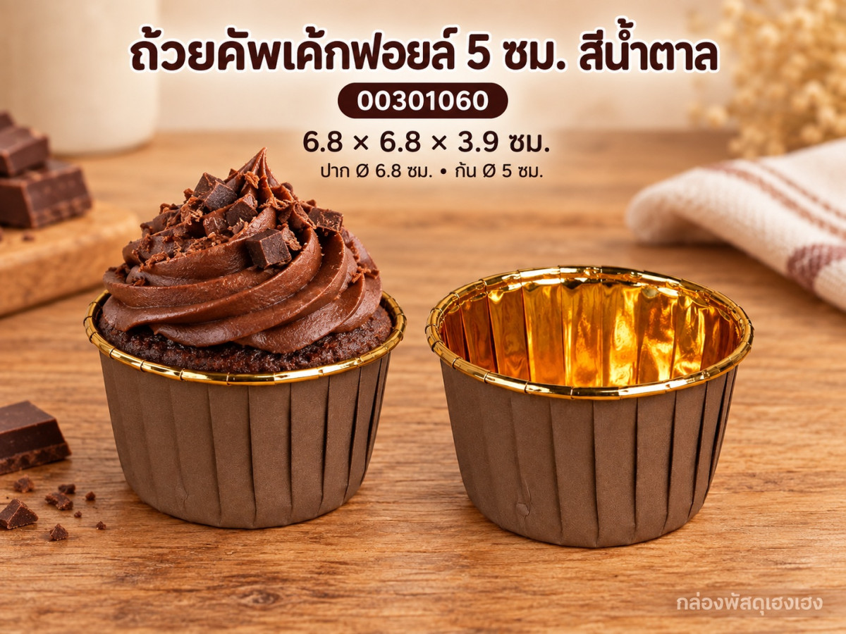 ถ้วยคัพเค้กฟอยล์ 5 ซม. สีน้ำตาล 6.8x6.8x3.9 ซม.