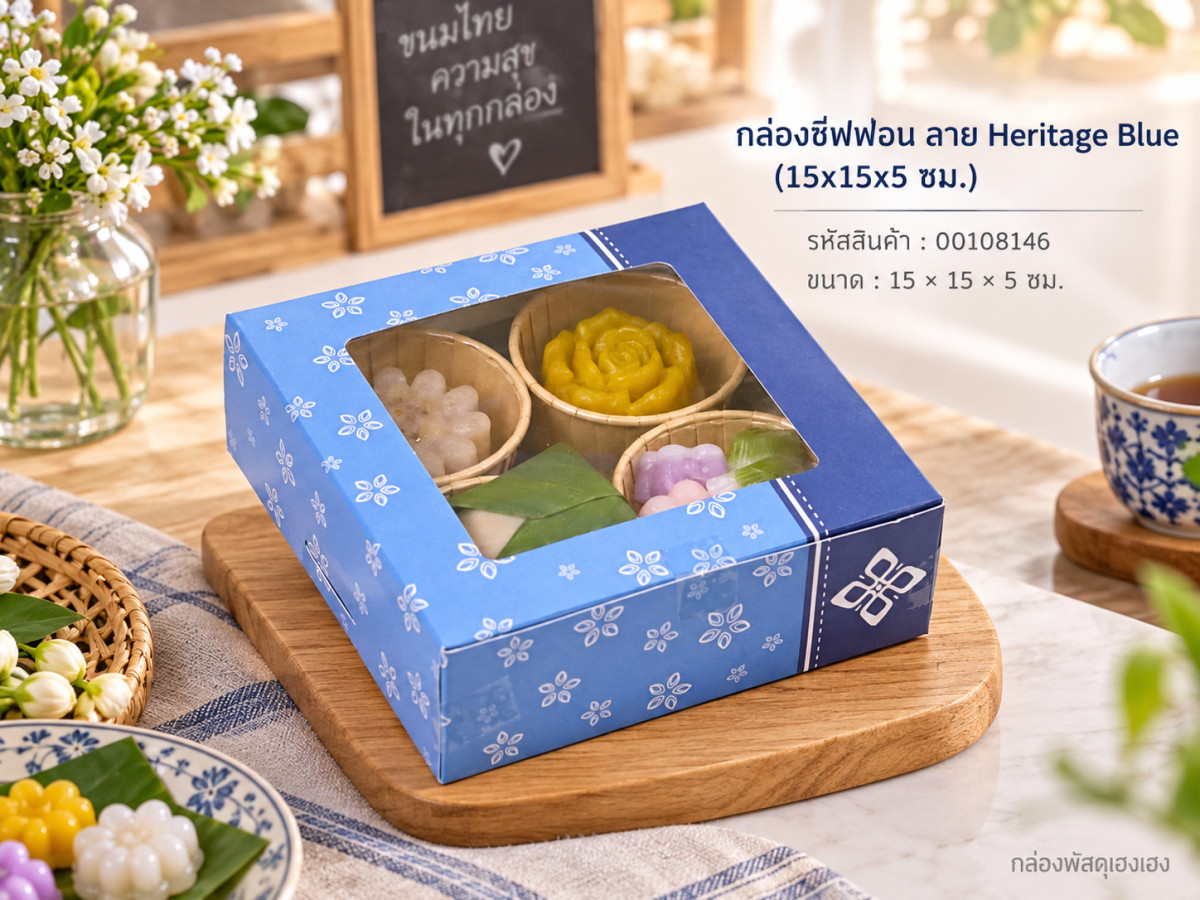 กล่องชิฟฟ่อน ลาย Heritage Blue (15x15x5 ซม.)