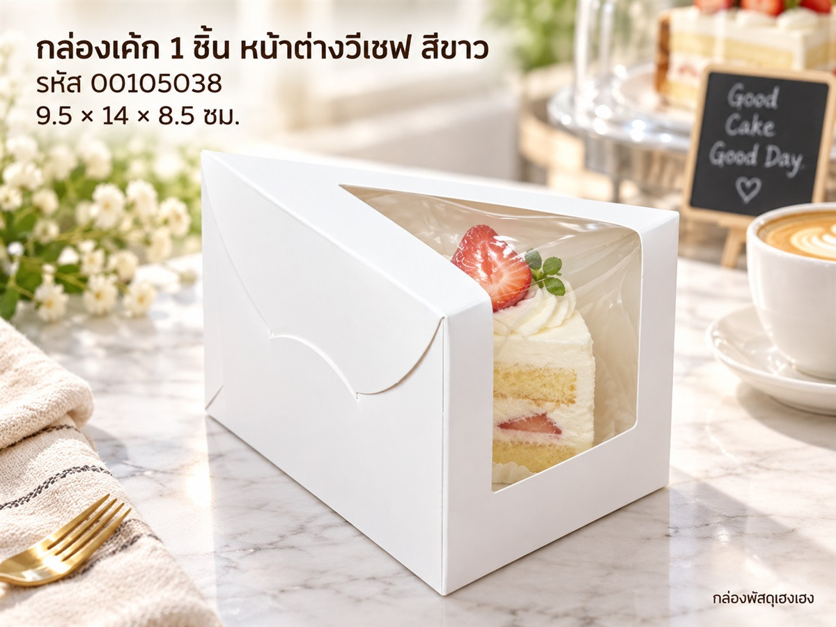 กล่องเค้ก 1 ชิ้น หน้าต่างวีเชฟ สีขาว 9.5x14x8.5 ซม.