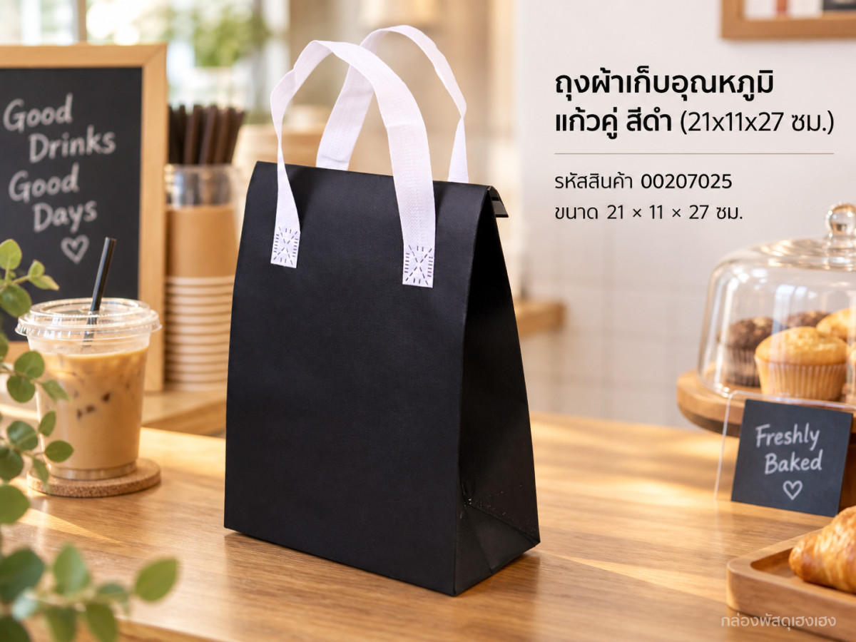 ถุงผ้าเก็บอุณหภูมิ แก้วคู่ สีดำ (21x11x27 ซม.)