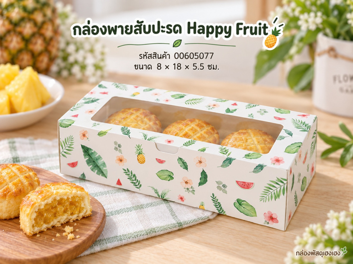 กล่องพายสับปะรด ลาย Happy Fruit 8x18x5.5 ซม.