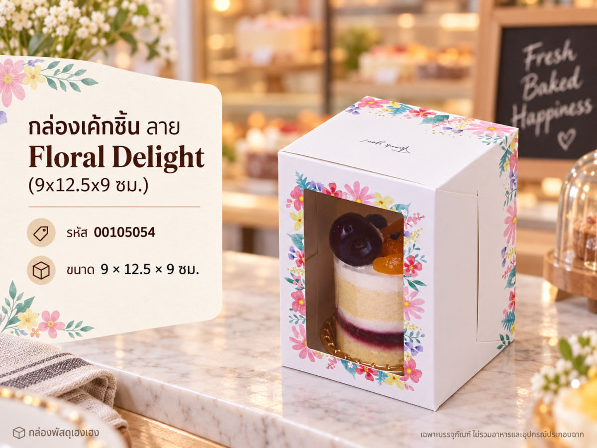 กล่องเค้กชิ้น ลาย Floral Delight (9x12.5x9 ซม.)