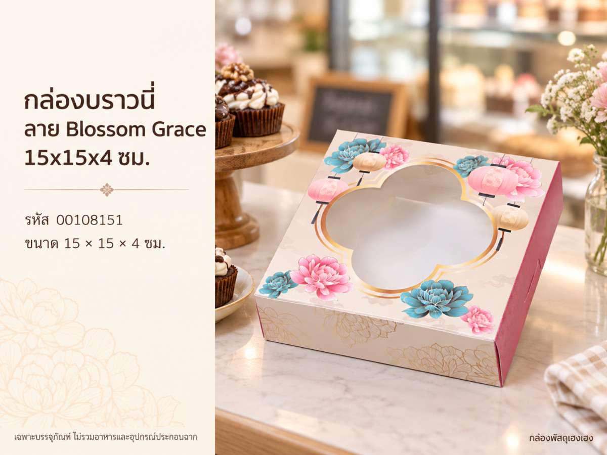 กล่องบราวนี่ ลาย Blossom Grace 15x15x4 ซม.