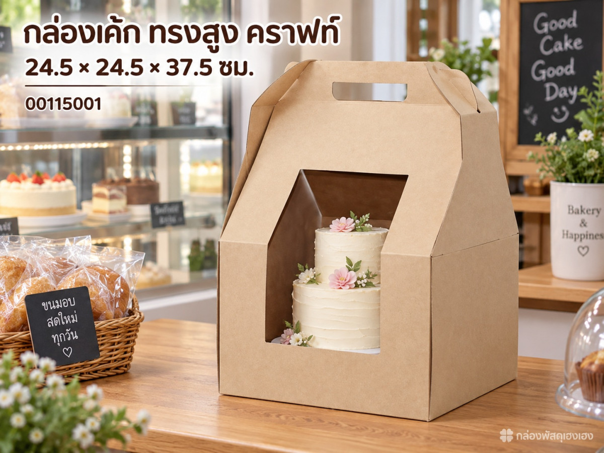 กล่องเค้ก ทรงสูง คราฟท์ 24.5x24.5x37.5 ซม.