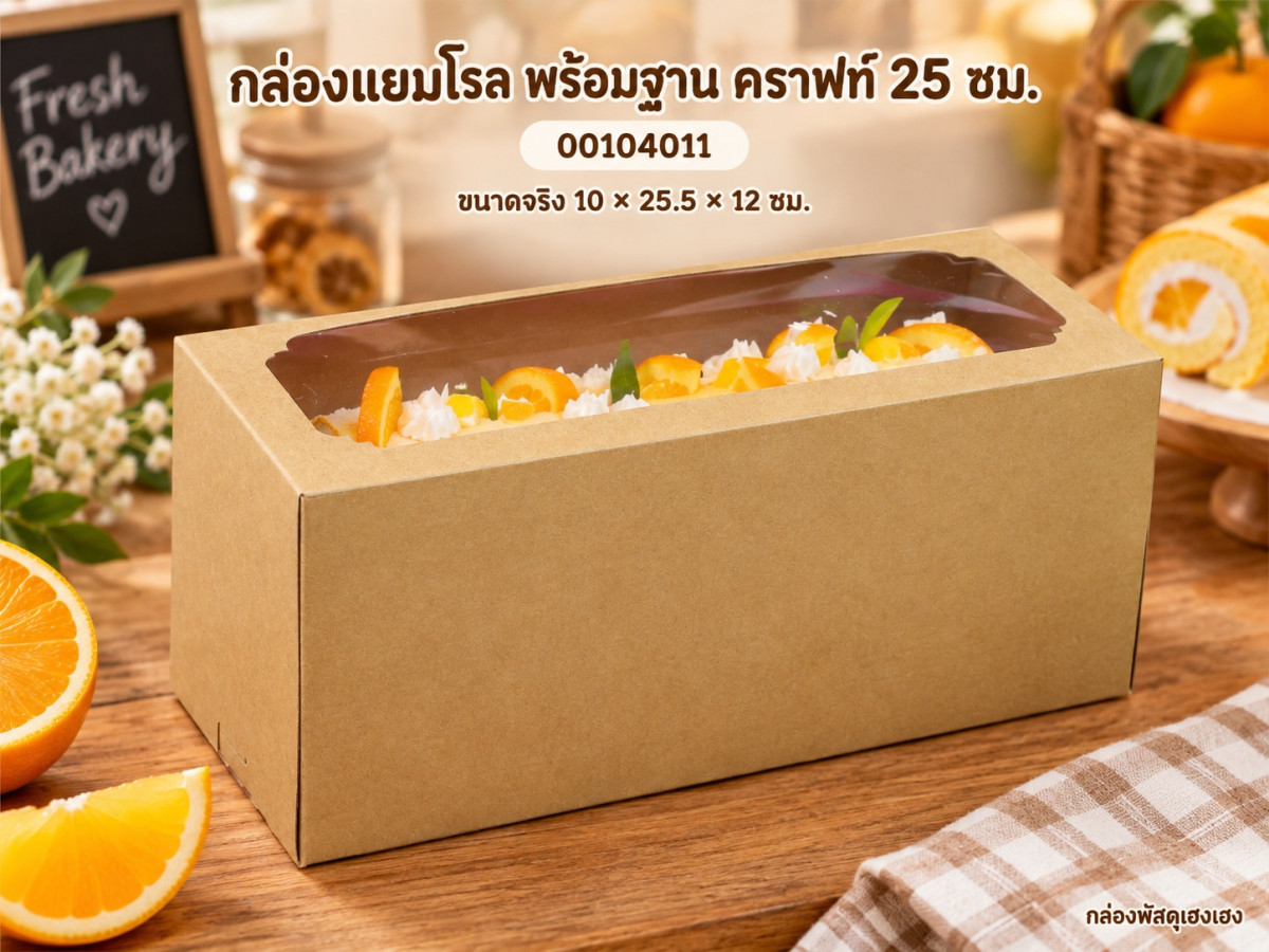 กล่องแยมโรล พร้อมฐาน คราฟท์ 25 ซม. 10x25.5x12 ซม.
