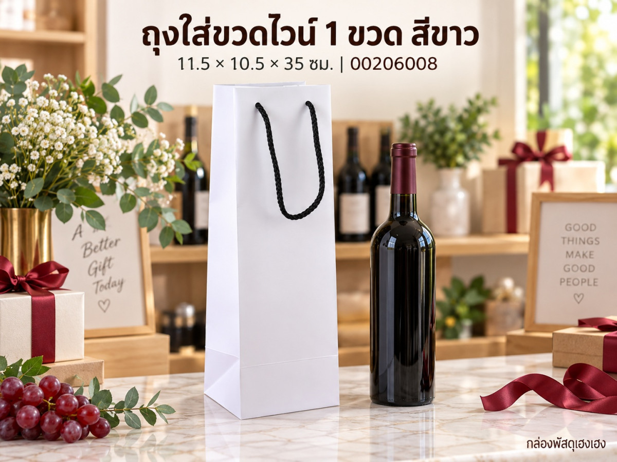 ถุงใส่ขวดไวน์ 1 ขวด สีขาว 11.5x10.5x35 ซม.