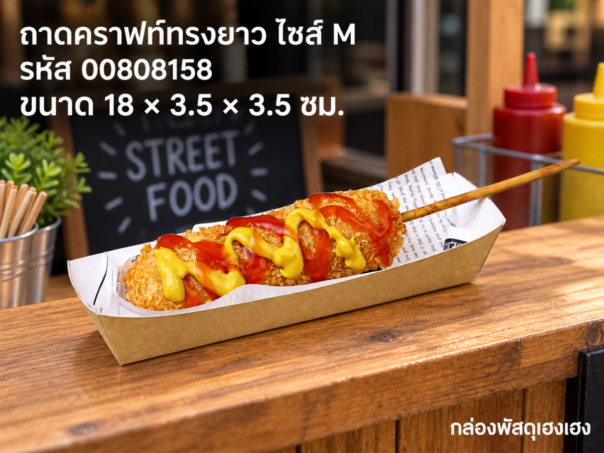ถาดกระดาษคราฟท์ ทรงยาว ไซส์ M (18x3.5x3.5 ซม.)