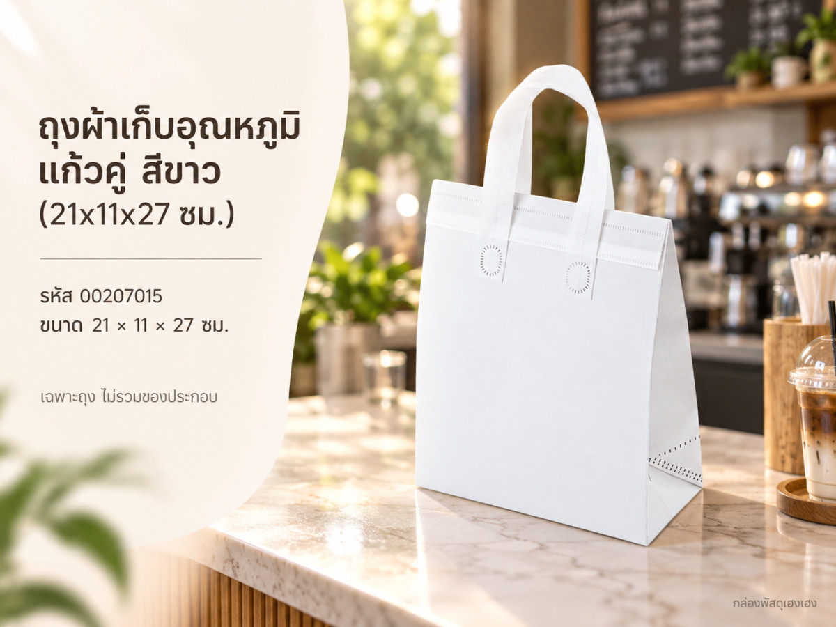 ถุงผ้าเก็บอุณหภูมิ แก้วคู่ สีขาว (21x11x27 ซม.)