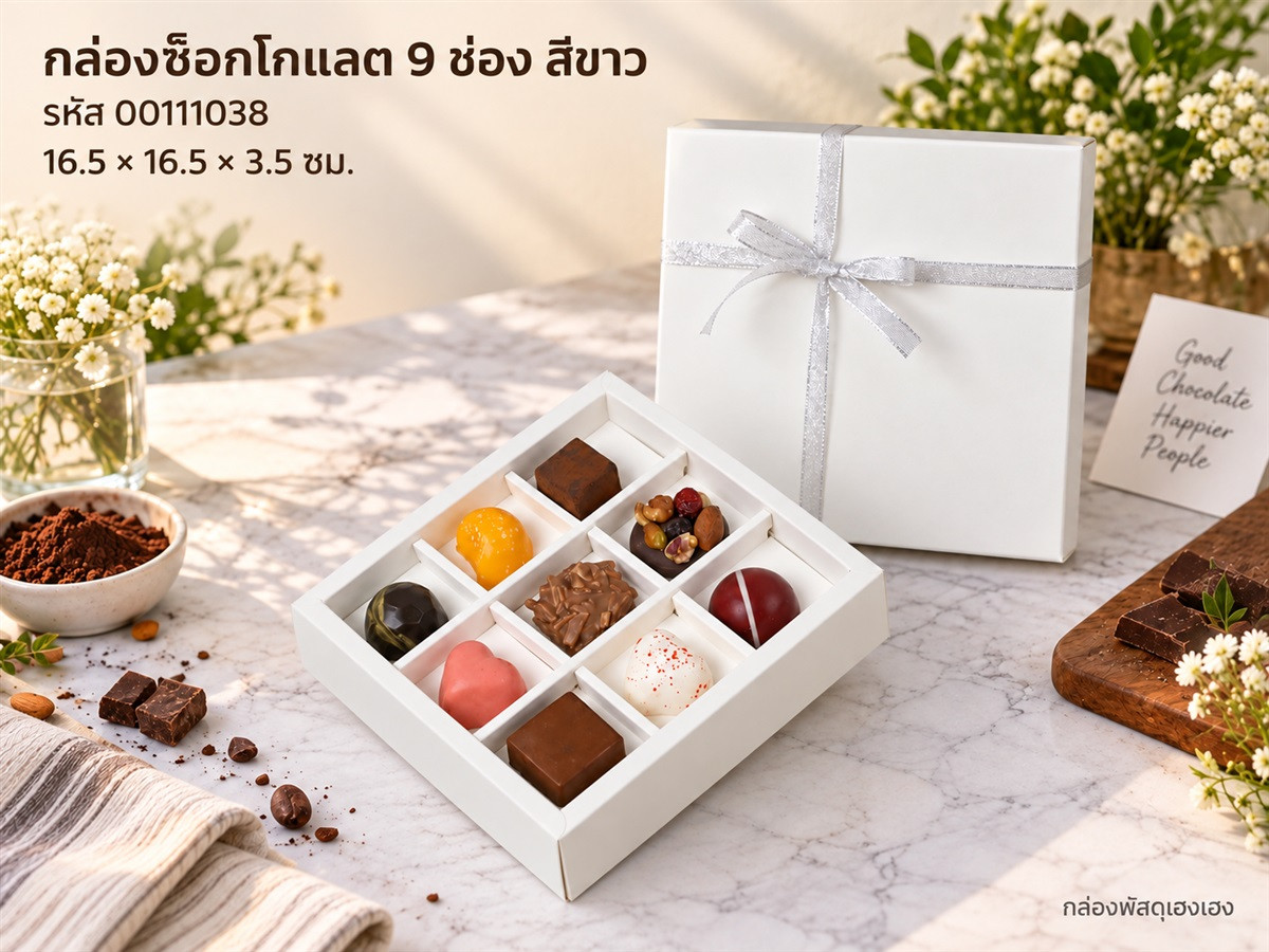 กล่องช็อกโกแลต 9 ช่อง สีขาว