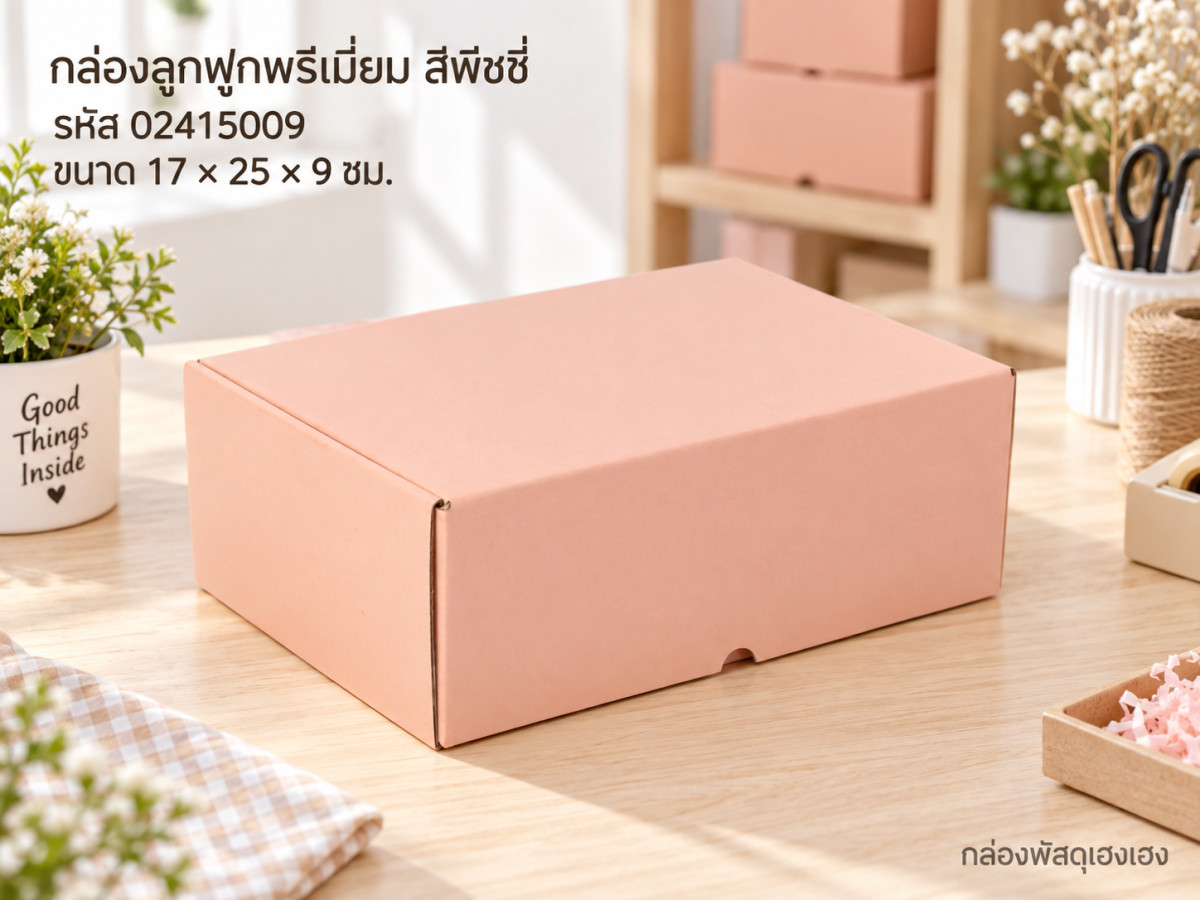 กล่องลูกฟูกพรีเมี่ยม สีพีชชี่ 17x25x9 cm.