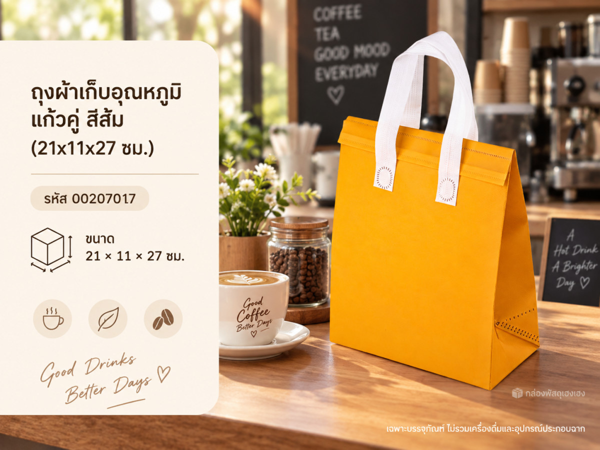 ถุงผ้าเก็บอุณหภูมิ แก้วคู่ สีส้ม (21x11x27 ซม.)
