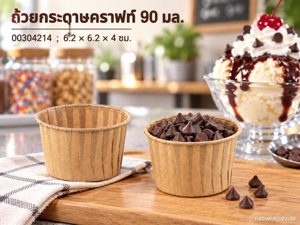 ถ้วยกระดาษ สีคราฟท์ ขนาด 90 ml 6.2x6.2x4.0 ซม.