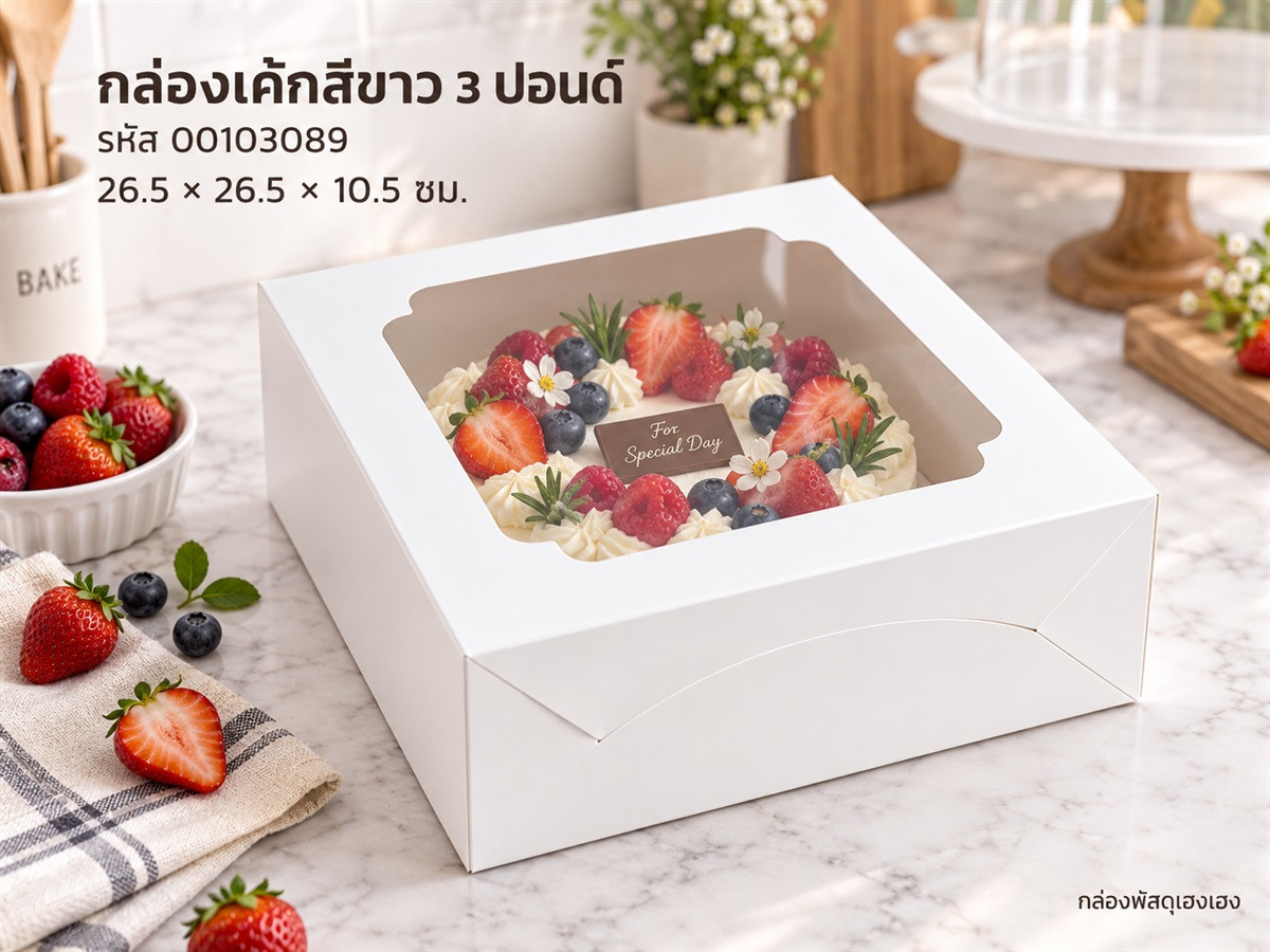 กล่องเค้กสีขาว 3 ปอนด์ ขนาด 26.5*26.5*10.5 ซม.