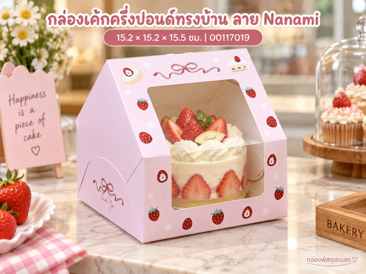 กล่องเค้กครึ่งปอนด์ทรงบ้าน ลาย Nanami 15.2x15.2x15.5 ซม.