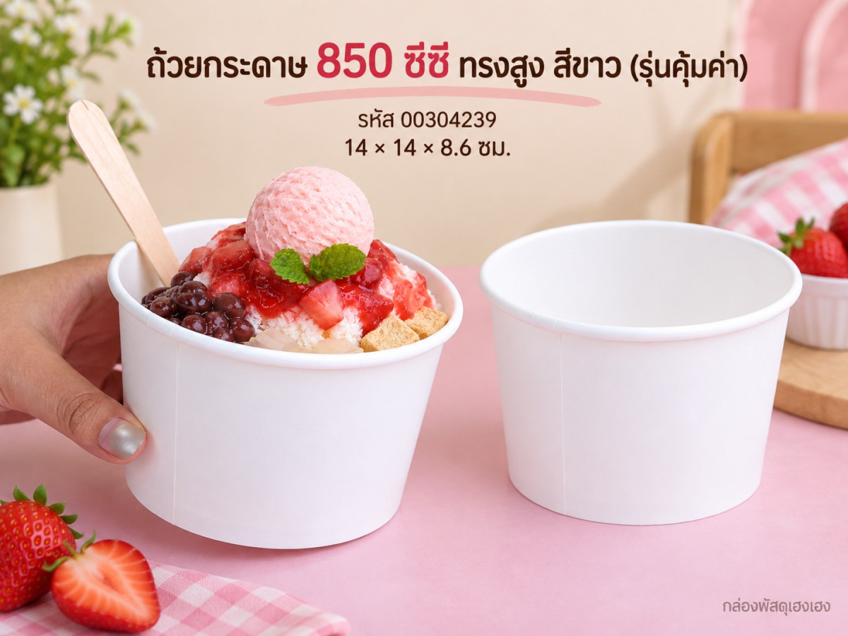 ถ้วยกระดาษ 850 cc. ทรงสูง ปาก 140 ขาว (รุ่นคุ้มค่า) 14x14x8.6 ซม.