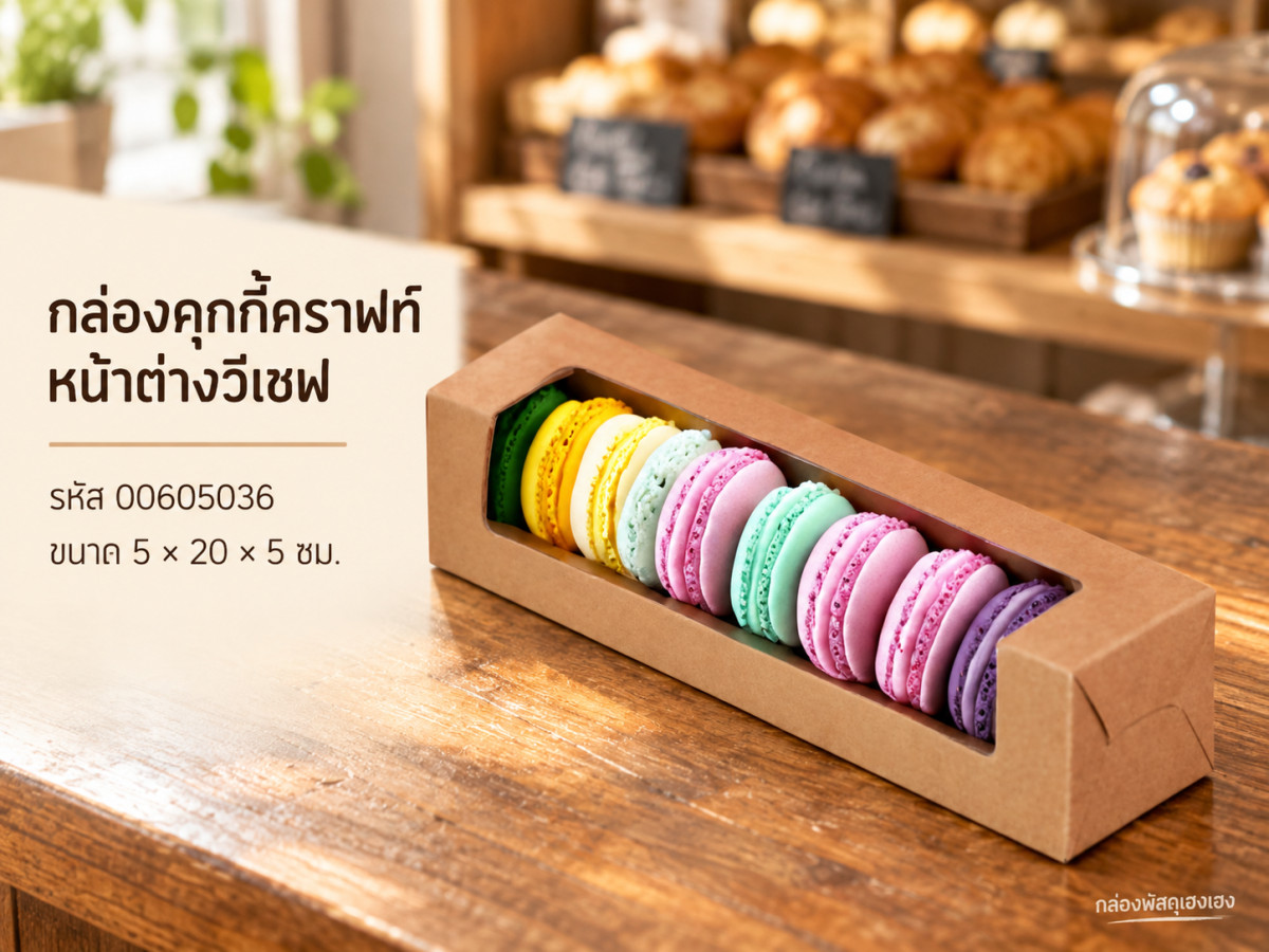 กล่องคุกกี้คราฟท์ หน้าต่างวีเชฟ 5x20x5 ซม.