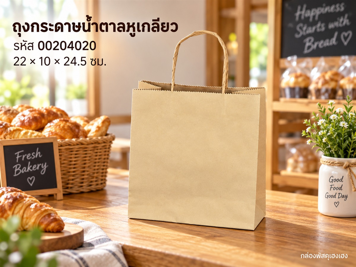 ถุงกระดาษน้ำตาลหูเกลียว 22x10x24.5 ซม.