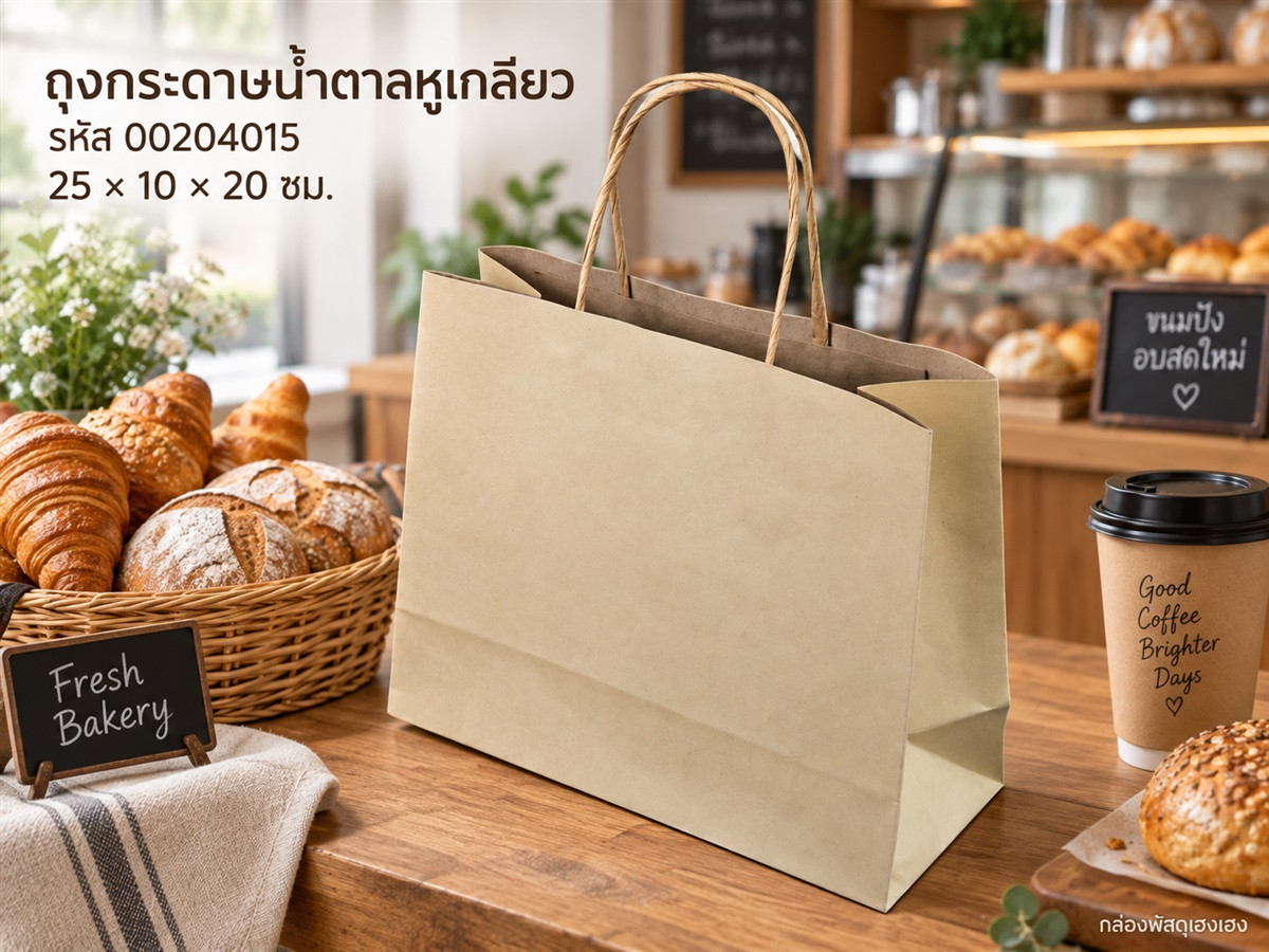 ถุงกระดาษน้ำตาลหูเกลียว ขนาด 25x10x20 ซม.