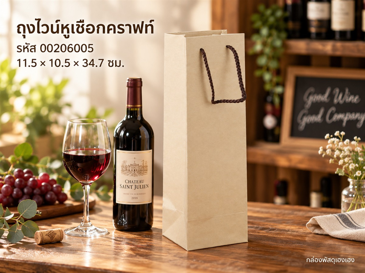ถุงไวน์หูเชือกคราฟ 10.5x11.5x34.7 ซม.