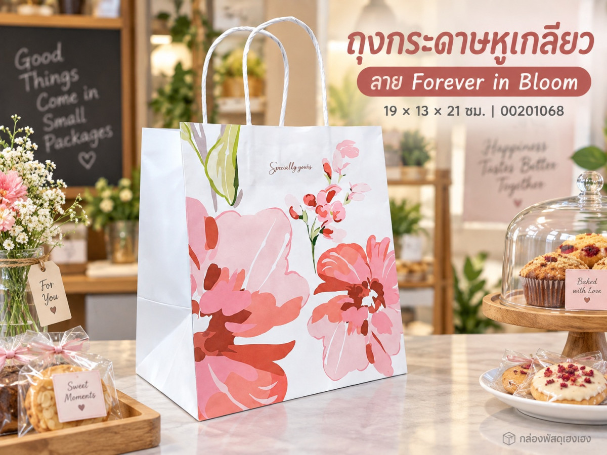 ถุงกระดาษหูเกลียว ลาย Forever in Bloom 19x13x21 ซม.