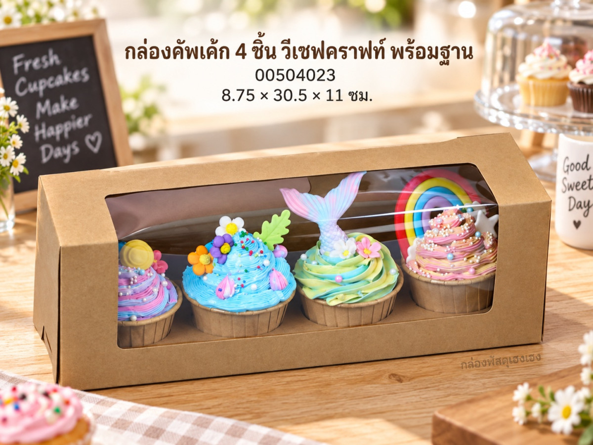 กล่องคัพเค้ก 4 ชิ้น วีเชฟคราฟท์ พร้อมฐาน 8.75x30.5x11 ซม.