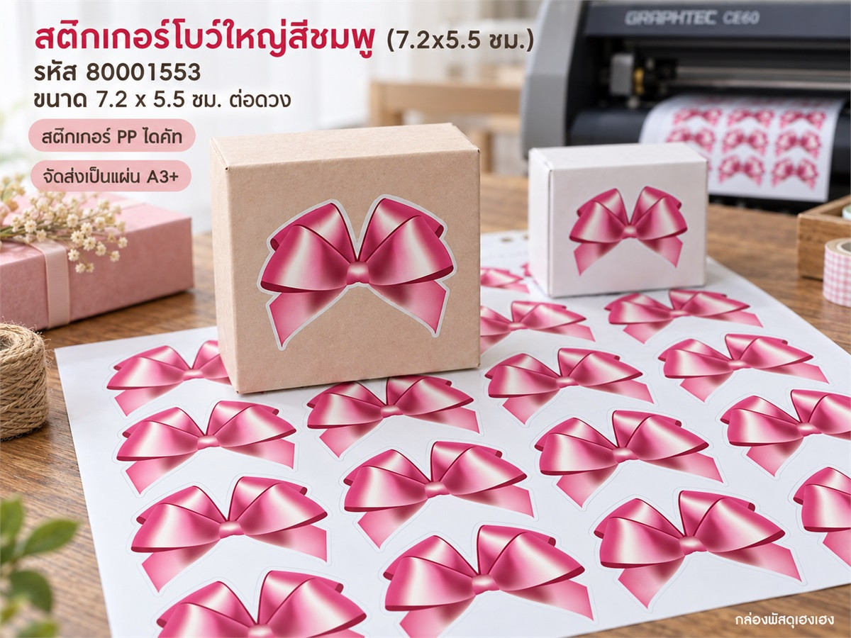 สติกเกอร์โบว์ใหญ่สีชมพู (7.2x5.5 ซม.) 78 ดวง