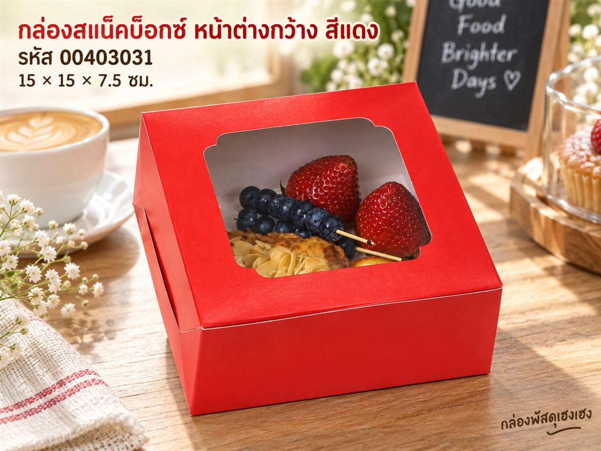 กล่องสแน็คบ็อกซ์ หน้าต่างกว้าง สีแดง