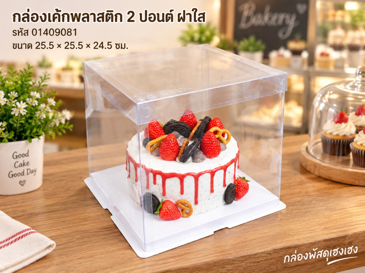 กล่องเค้กพลาสติก 2 ปอนด์ ฝาใส ขนาด 25.5x25.5x24.5 ซม.