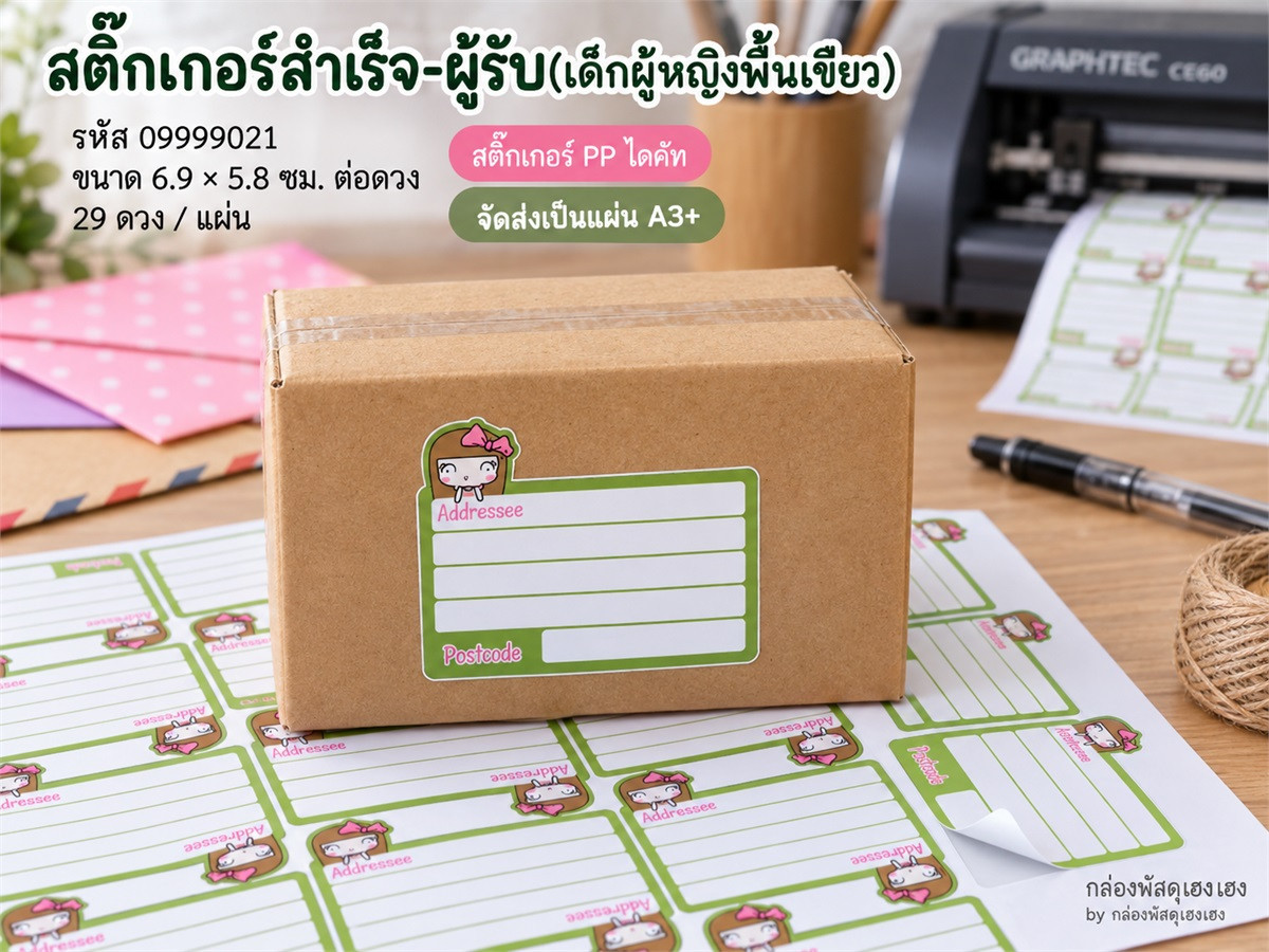 สติ๊กเกอร์สำเร็จ-ผู้รับ(เด็กผู้หญิงพื้นเขียว)