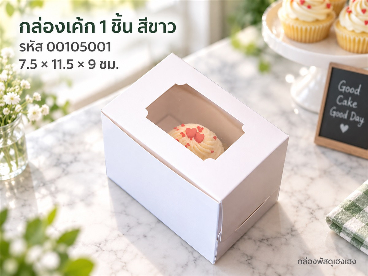 กล่องเค้กสีขาว 1 ชิ้น 7.5x11.5x9 ซม.