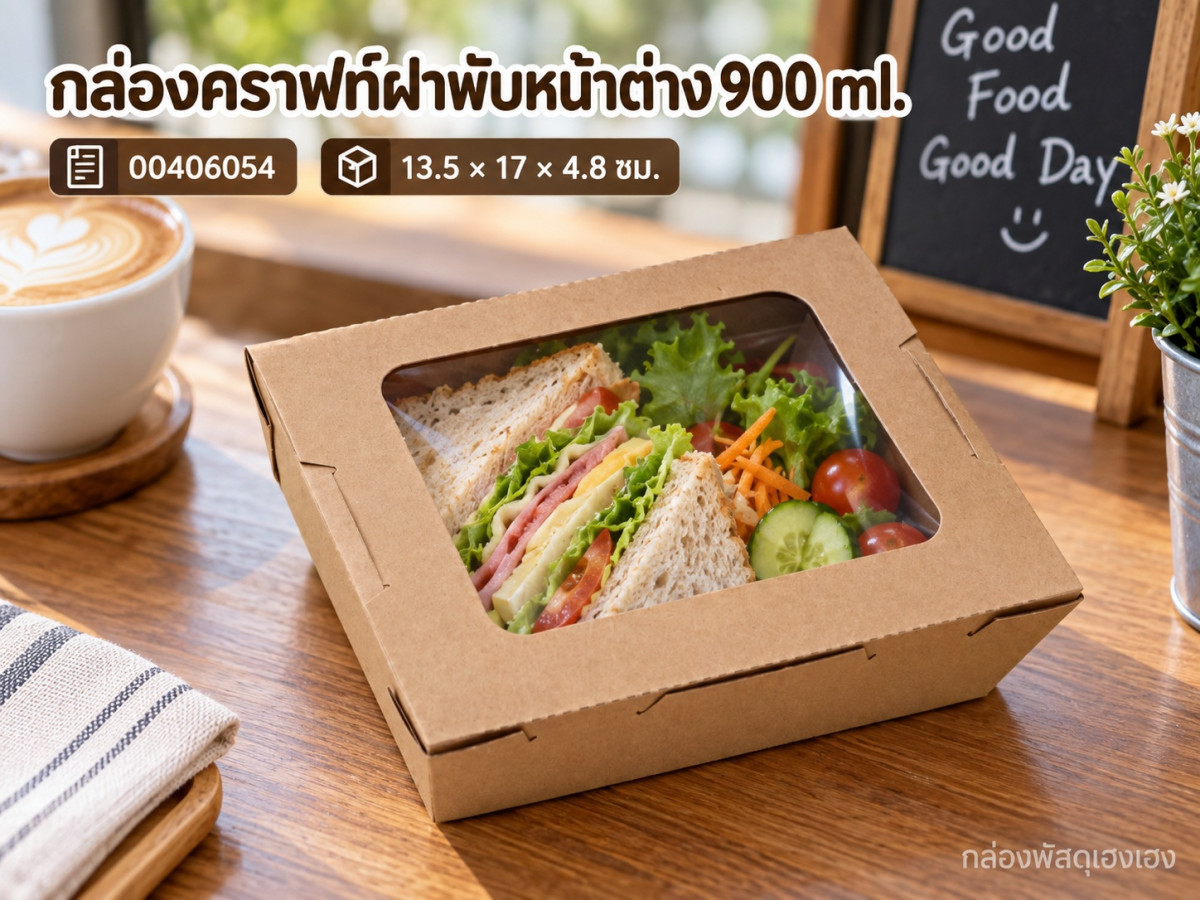 กล่องกระดาษคราฟท์ฝาพับหน้าต่าง 900 ml. 13.5x17x4.8 ซม.