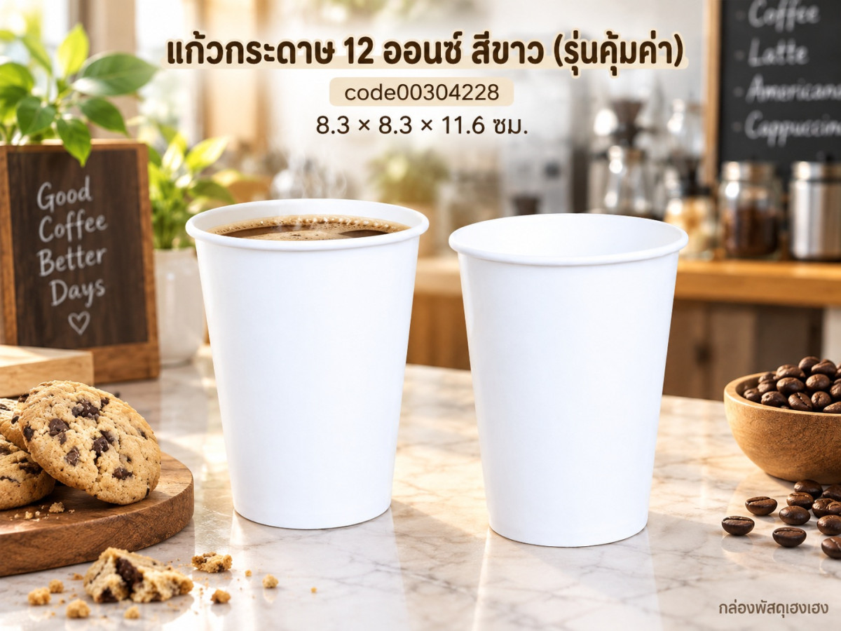 แก้วกระดาษ 12 oz. ขาว (รุ่นคุ้มค่า) 8.3x8.3x11.6 ซม.
