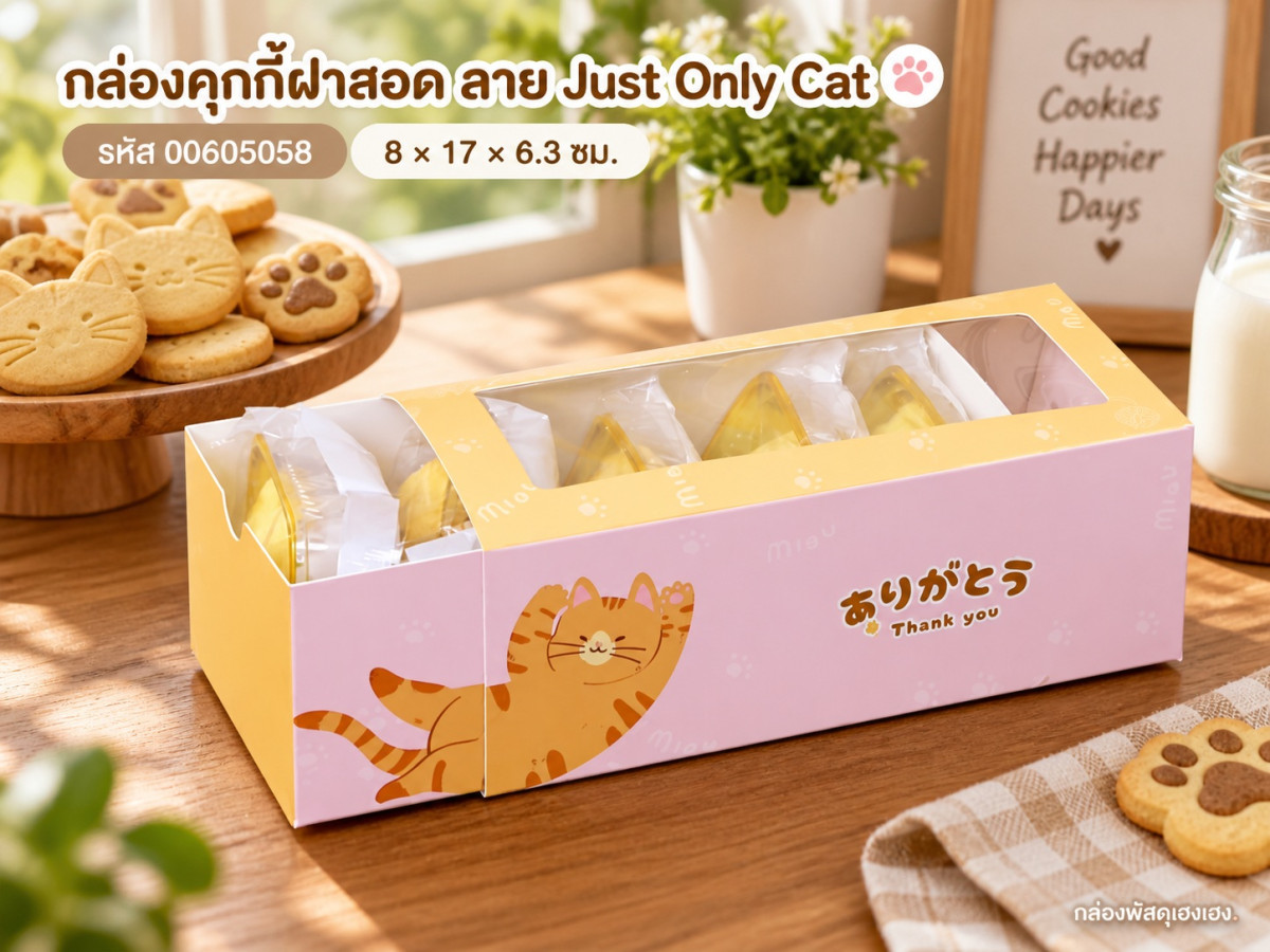 กล่องคุกกี้ฝาสอด ลาย Just Only Cat 8x17x6.3 ซม.