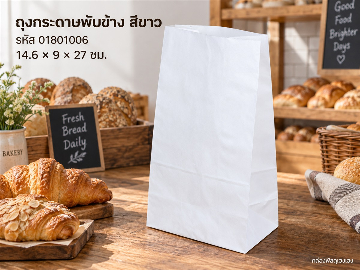 ถุงกระดาษพับข้าง สีขาว 14.6x9x27 cm.
