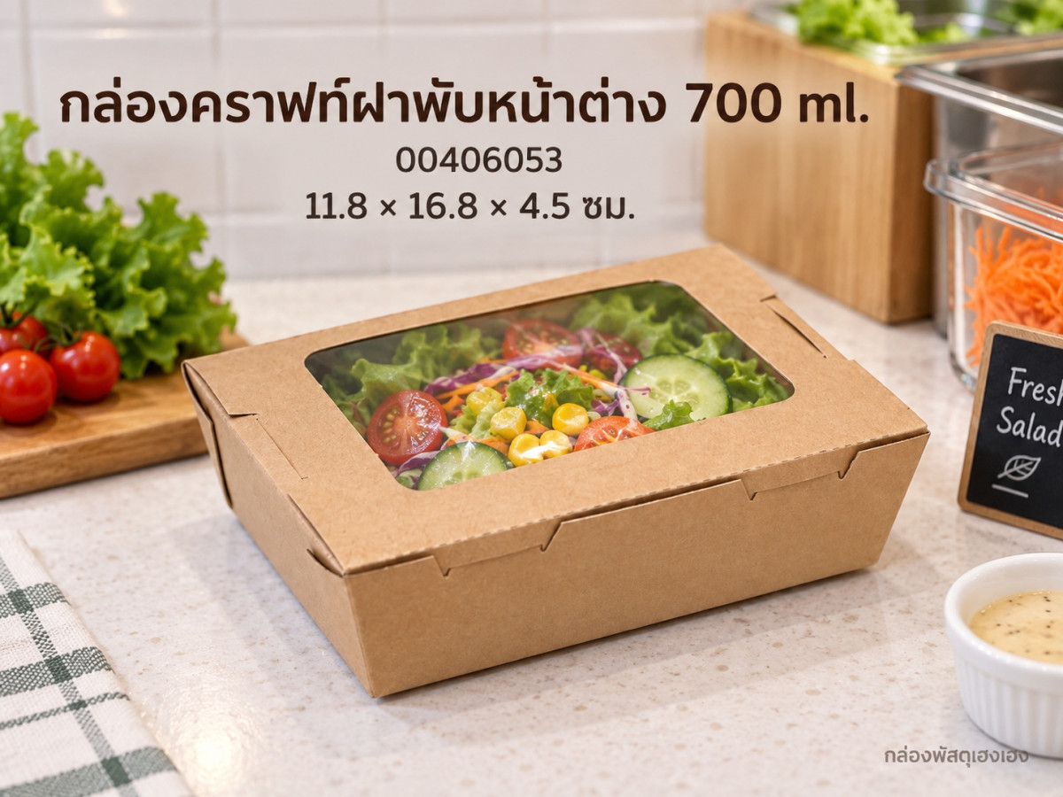 กล่องกระดาษคราฟท์ฝาพับหน้าต่าง 700 ml. 11.8x16.8x4.5 ซม.