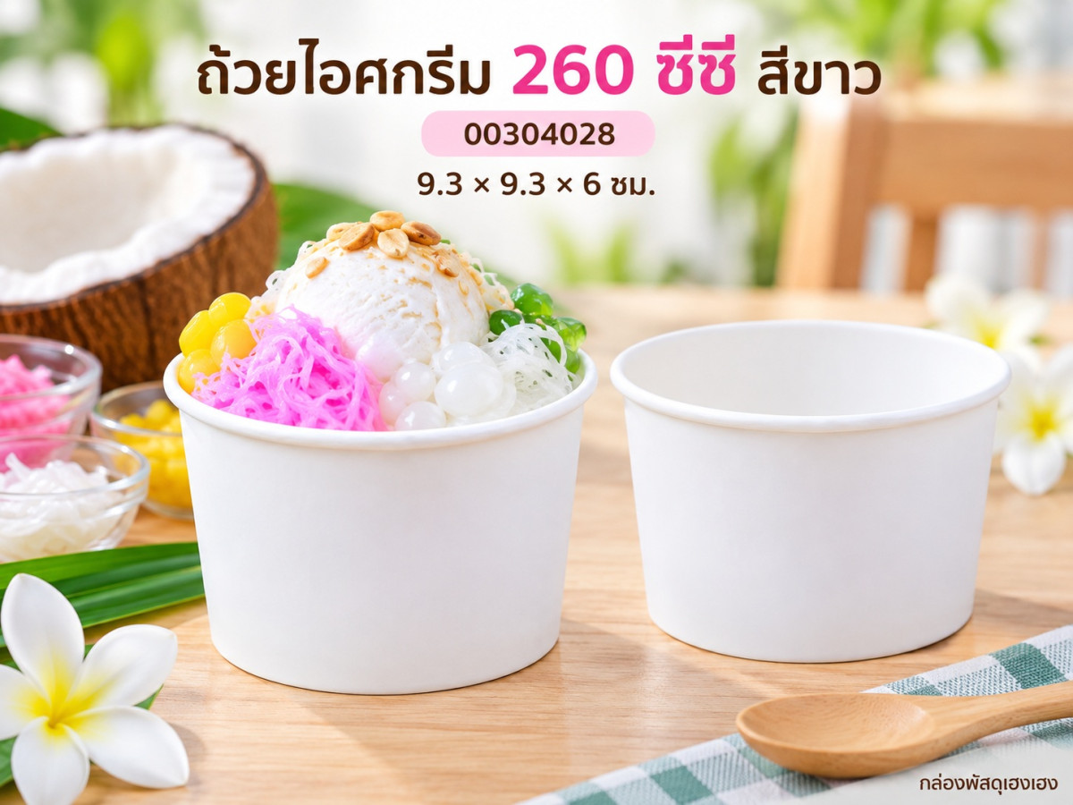 ถ้วยไอศครีม 260 cc. สีขาว 9.3x9.3x6 ซม.