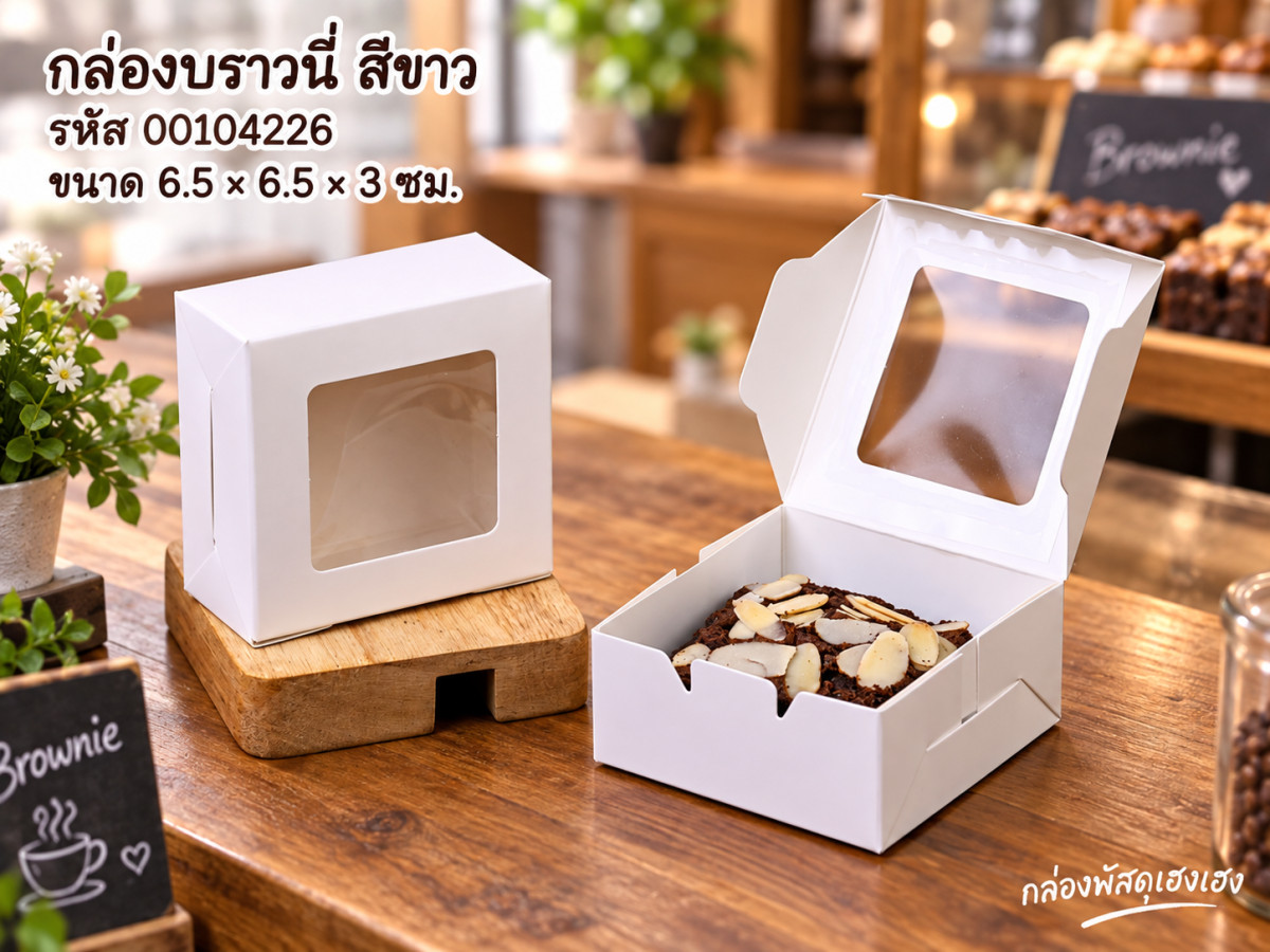 กล่องบราวนี่ ขาว 6.5x6.5x3 ซม.