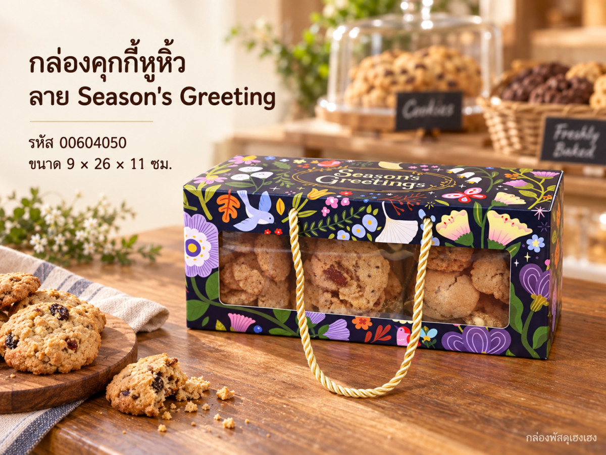 กล่องคุกกี้หูหิ้ว ลาย season's greeting 9x26x11 ซม.