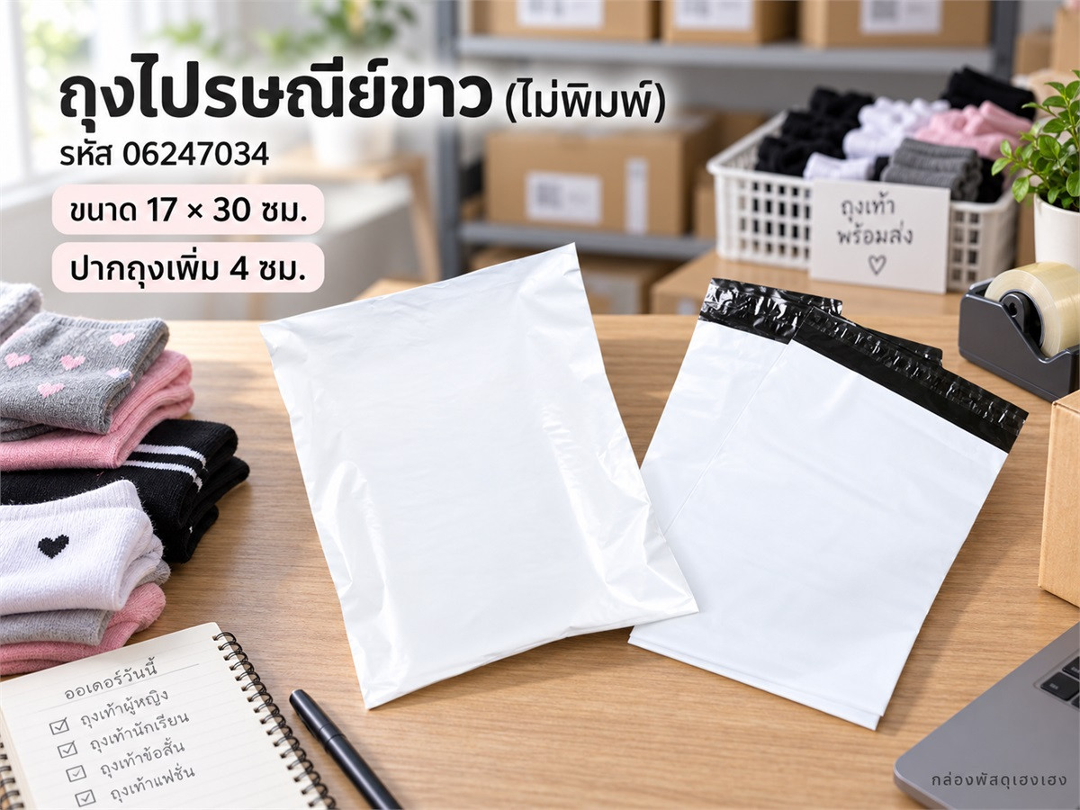 ถุงไปรษณีย์ขาว (ไม่พิมพ์) ขนาด 17x30 ซม.