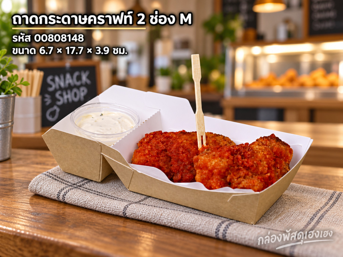 ถาดกระดาษคราฟท์ 2 ช่อง ไซส์ M (6.7x17.7x3.9 ซม.)