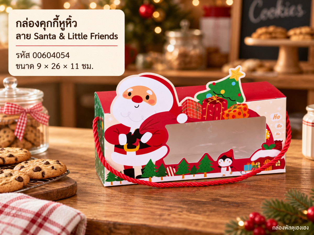 กล่องคุกกี้หูหิ้ว ลาย Santa & Little Friends 9x26x11 ซม.