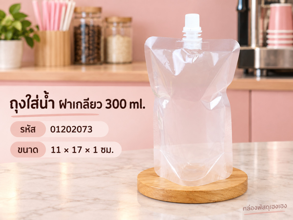 ถุงใส่น้ำ แบบฝาเกลียวหมุนปิด 300 ml. ขนาด 11 × 17 × 1 ซม.