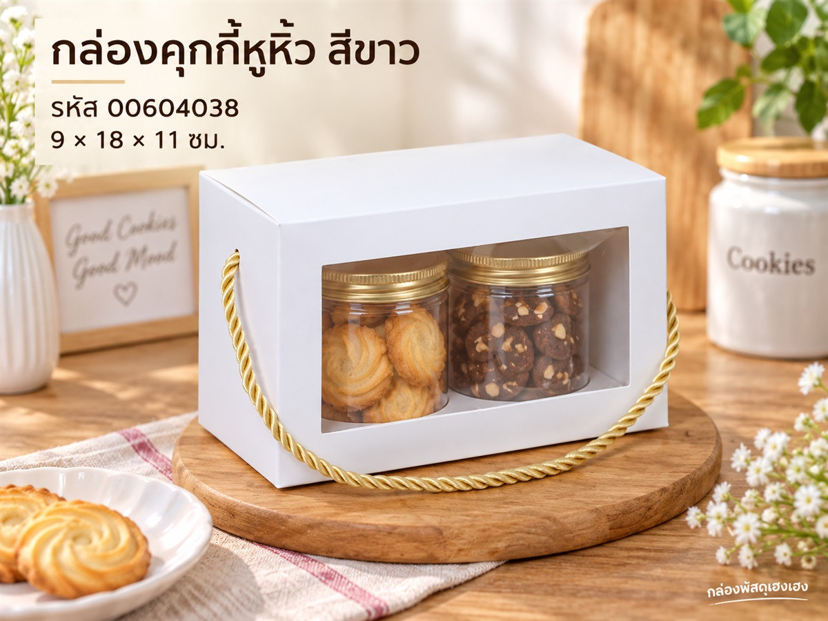 กล่องคุกกี้หูหิ้ว สีขาว 9x18x11 ซม.