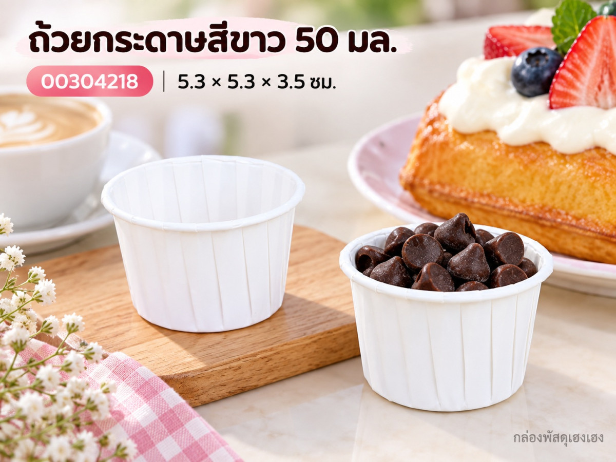 ถ้วยกระดาษ สีขาว ขนาด 50 ml 5.3x5.3x3.5 ซม.