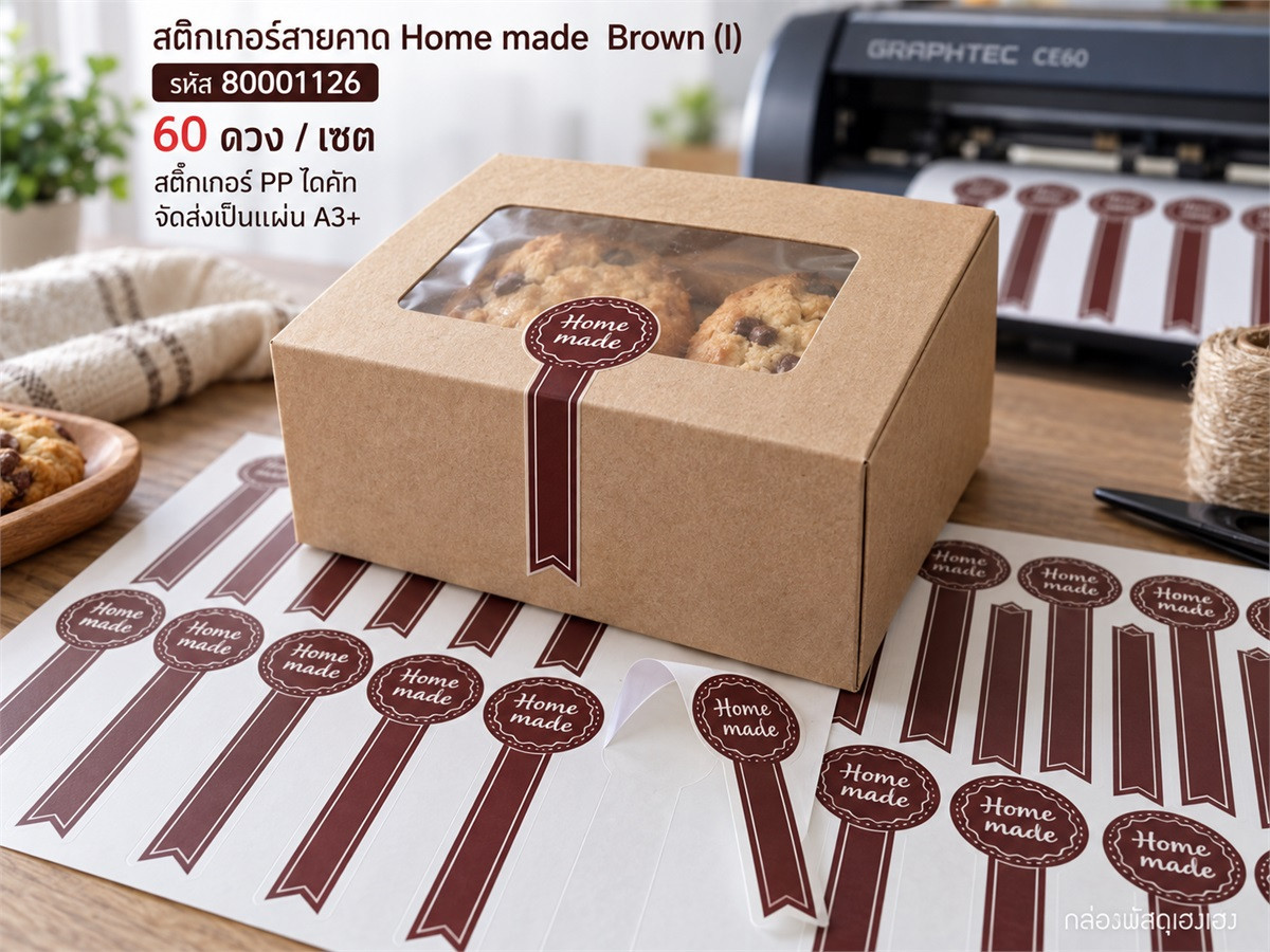 สติกเกอร์สายคาด Home made  Brown (I) - 60 ดวง