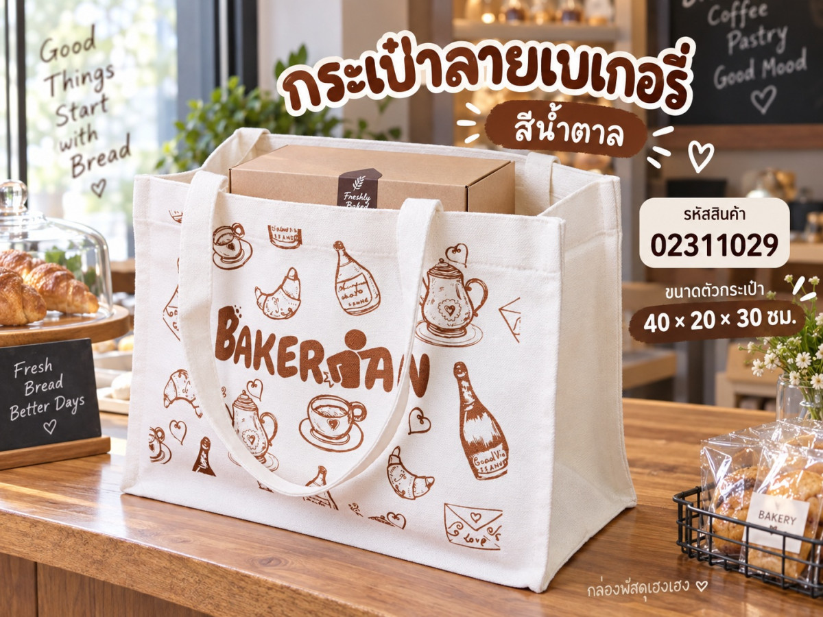 กระเป๋า ลายเบเกอรี่ สีน้ำตาล 40x20x30 ซม.