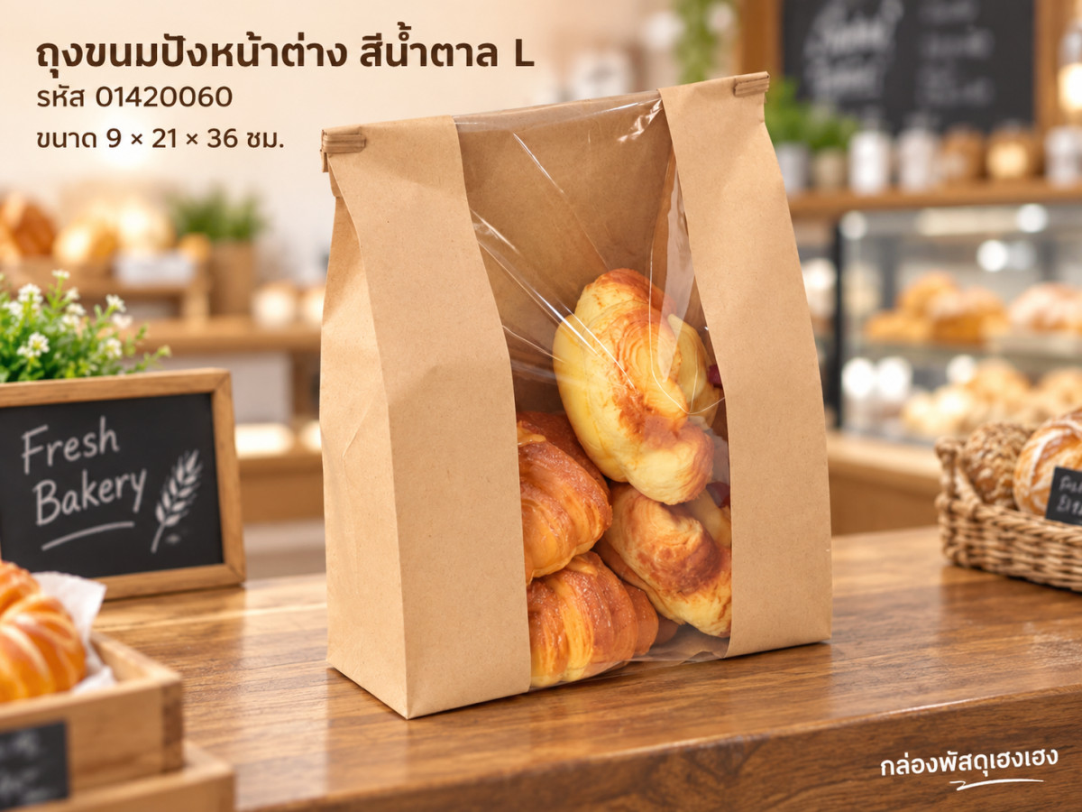 ถุงขนมปัง หน้าต่างแนวตั้ง สีน้ำตาล L (9x21x36 ซม.)